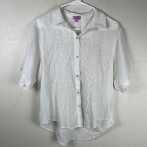 Mi Ami for Francesca's White Star‎ Embroidered Cotton Button Down Shirt Small